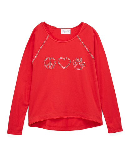 Girls Long Sleeve Top - Peace/Heart/Paw