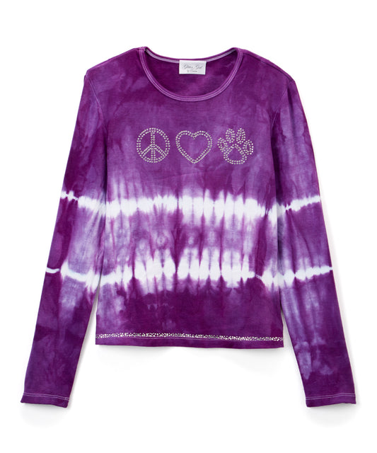 Girls Long Sleeve Top - Peace/Heart/Paw