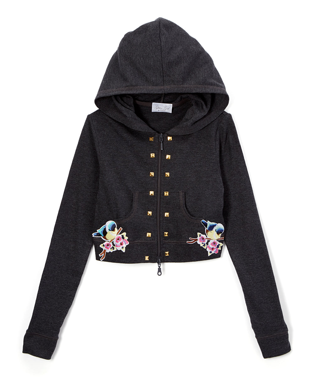 Girls Long Sleeve Top - Zip Up Jacket- Birds