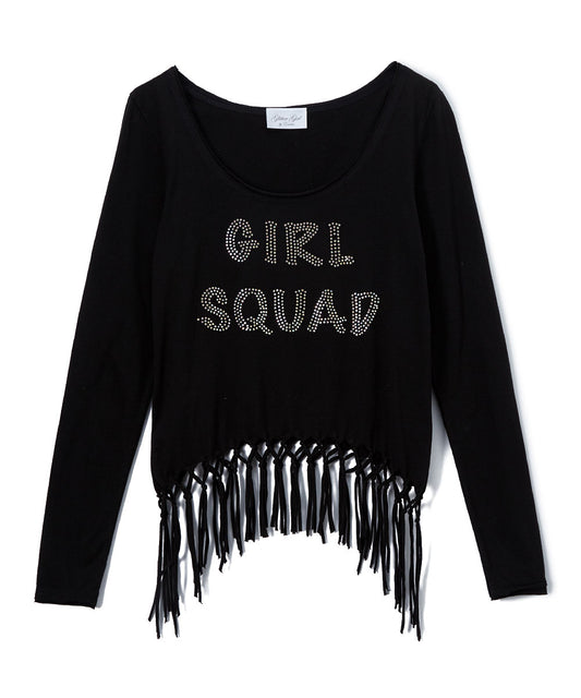 Girls Long Sleeve Top - Rhinestone Girl Squad