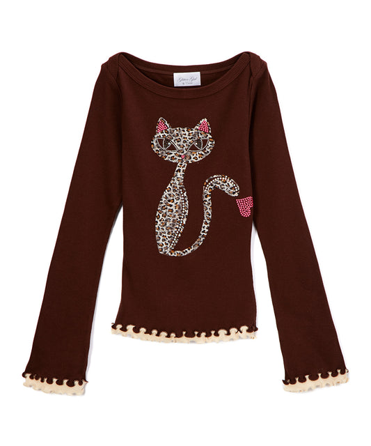 Girls Long Sleeve Top -Leopard Cat