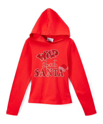 Girls Long Sleeve Hoodie Top -Santa  By Glitter Girl