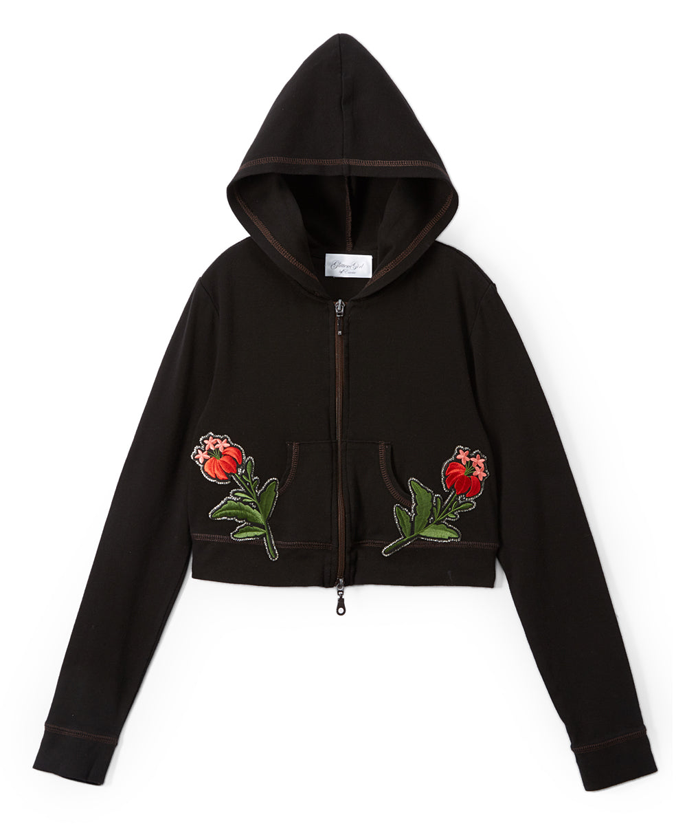 Girls Long Sleeve Top - Zip Up Jacket- Flowers