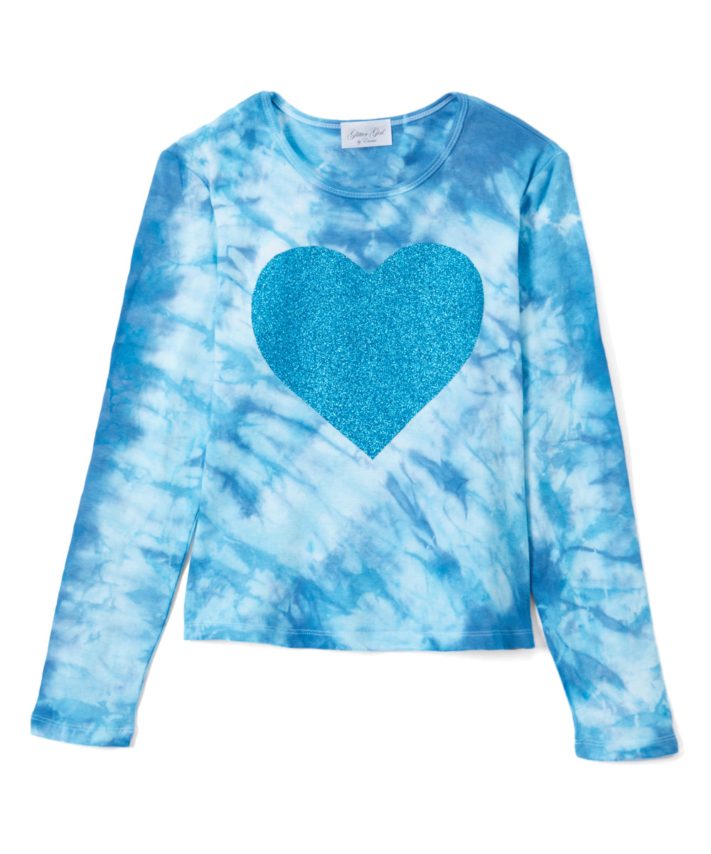 Girls T Shirt  Long Sleeve Top Tie Dye- Glitter Heart By Glitter Girl By Esmise