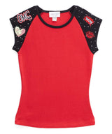 Girls Top Short Sleeve Top - Appliques