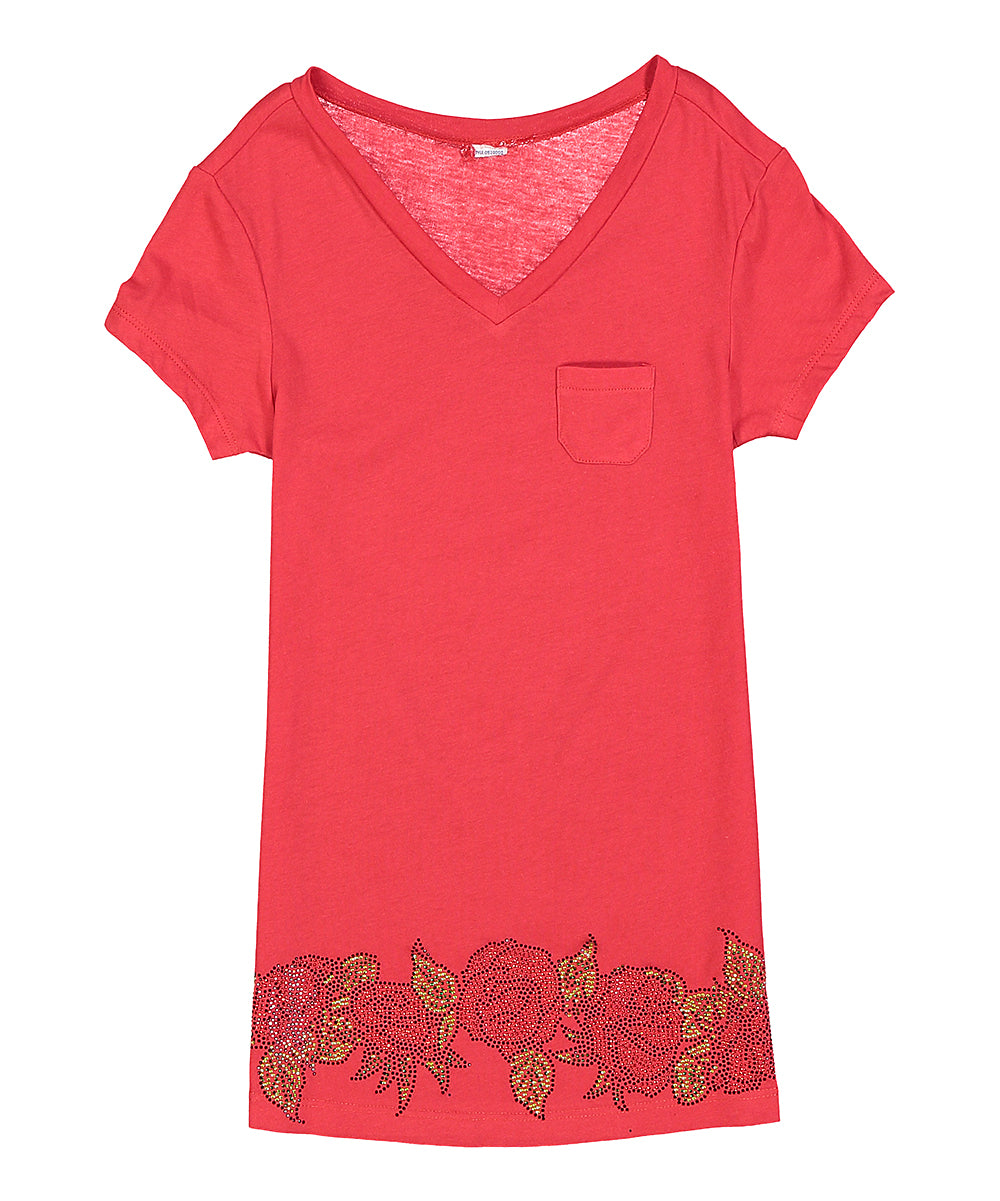 Girls Top Short Sleeve V Neck - Roses