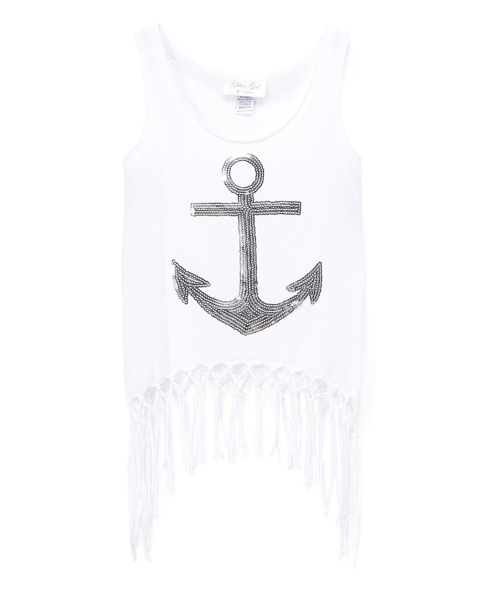 Girls Sleeveless top - Sequin Silver Anchor