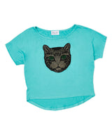 Girls Top Short Sleeve Top - Sequin Cat