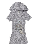 Girls Top Short Sleeve Hoodie Sequin Owl