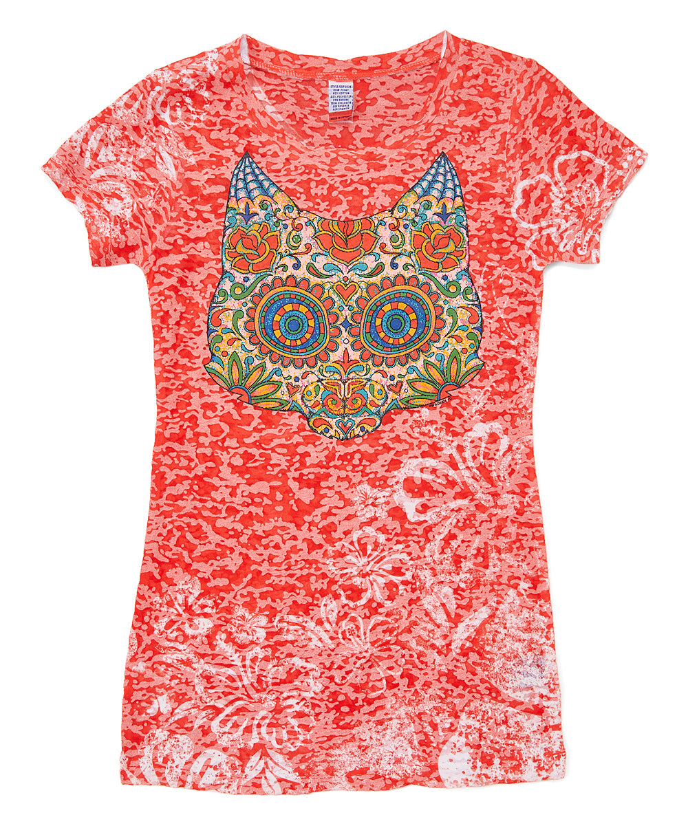Girls Short Sleeve Top - Mosaic Cat