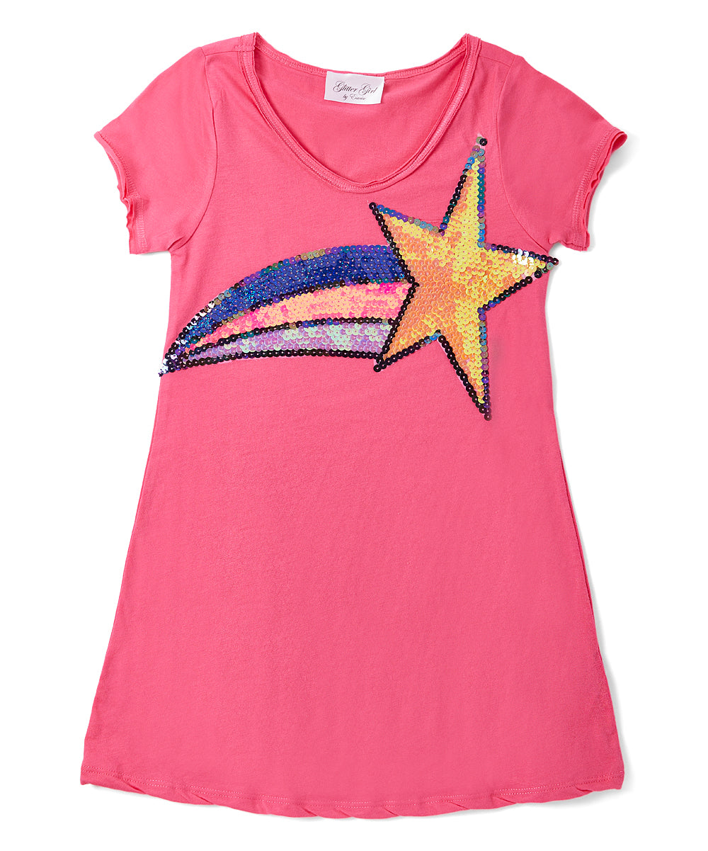 Girls Top Short Sleeve Tunic Sequin Rainbow Star