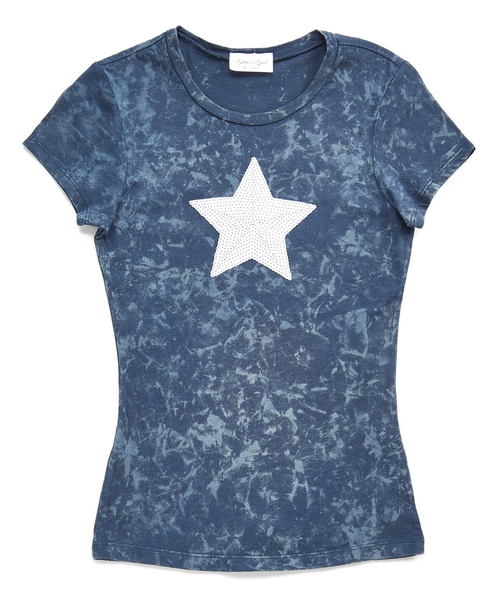 Girls Top Short Sleeve Top - White Sequin Star