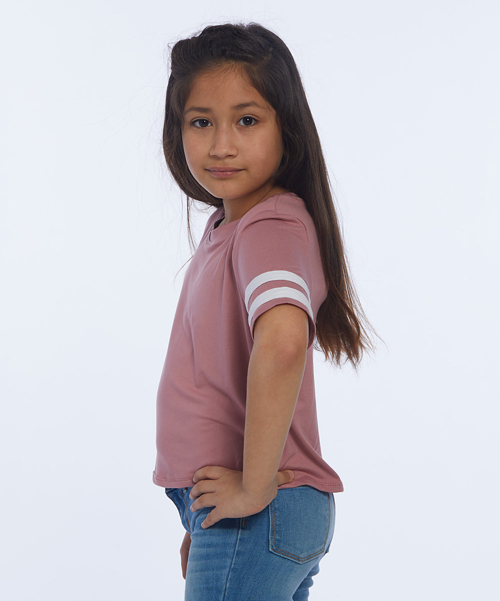 Girls Top Short Sleeve Stripe Sleeve Top