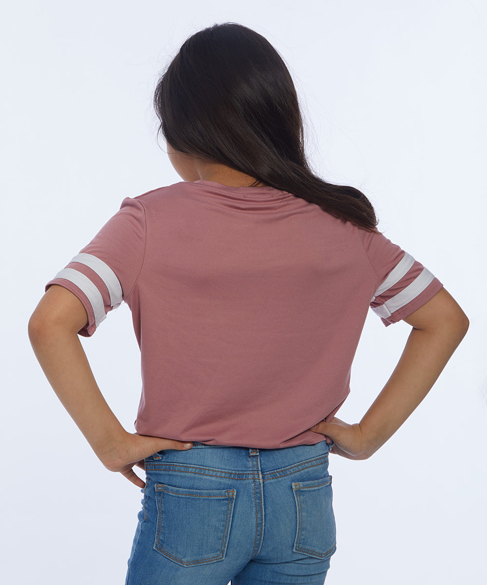 Girls Top Short Sleeve Stripe Sleeve Top