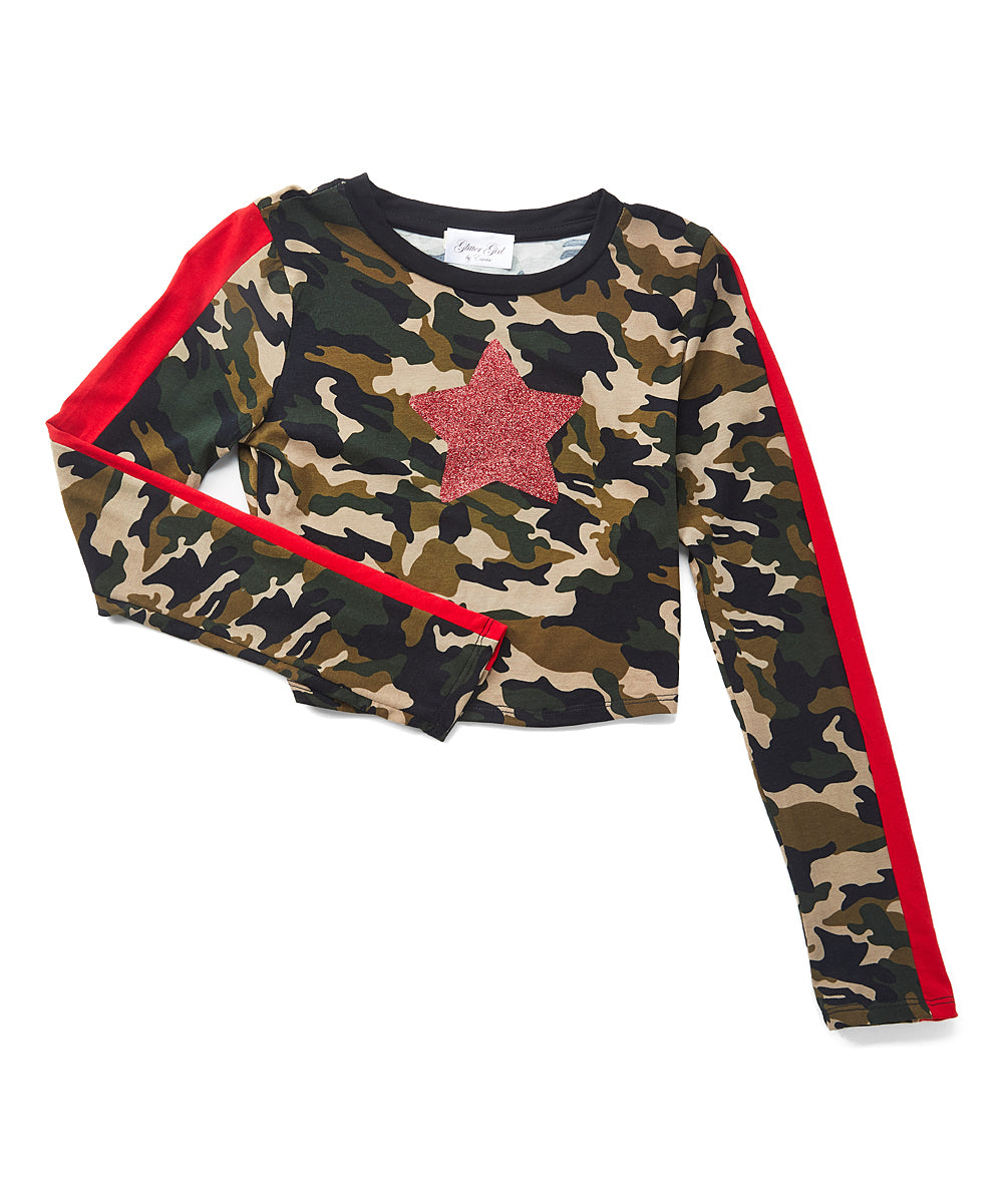 Girls Long Sleeve Top - Red Star cropped