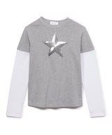 Girls Long Sleeve Top - Two Fer - Silver Sequin Star