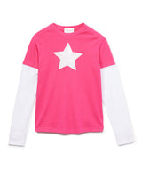 Girls Long Sleeve Top - Two Fer Top -Sequin White Star