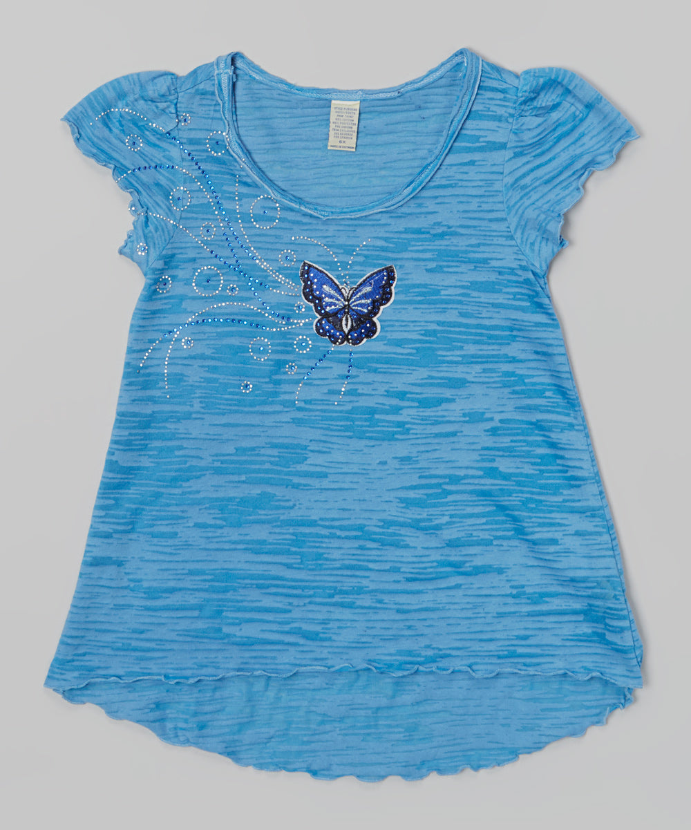 Girls Top Short Sleeve Hi Low -Butterfly