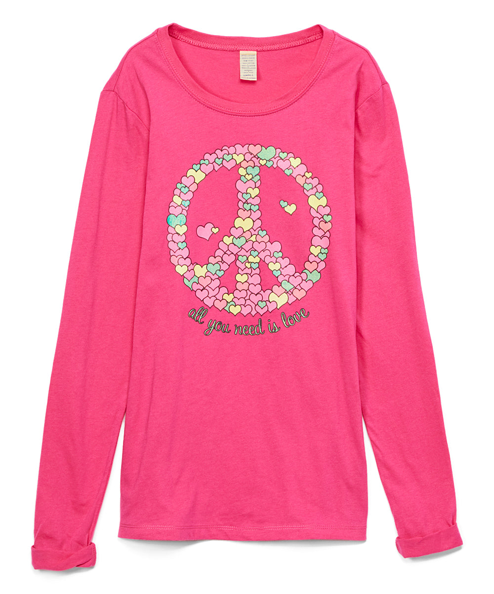 Girls Long Sleeve Top - Heart/Peace Sign
