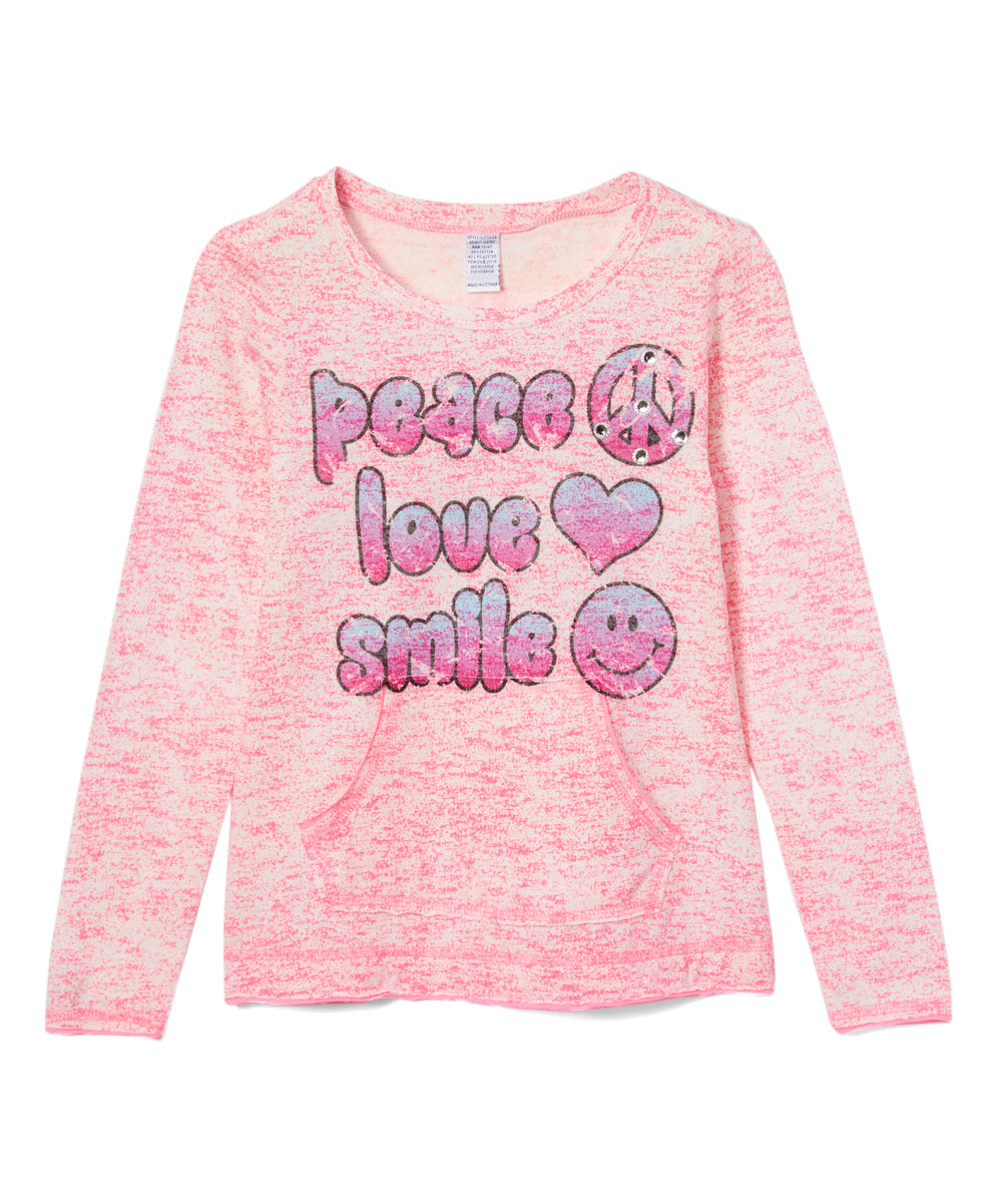 Girls Long Sleeve Top - Peace/Love/Smile