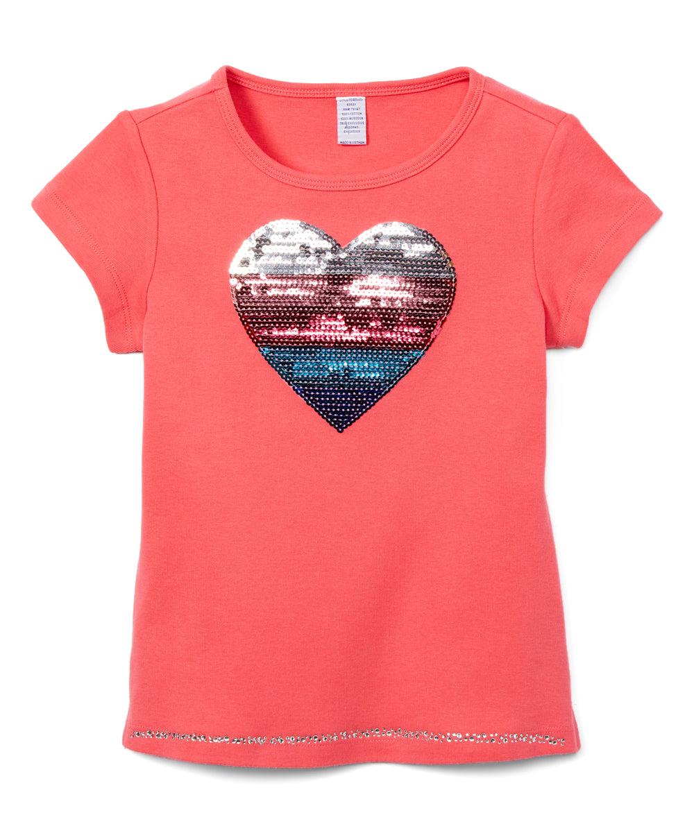 Girls Short Sleeve Top - Sequin Heart
