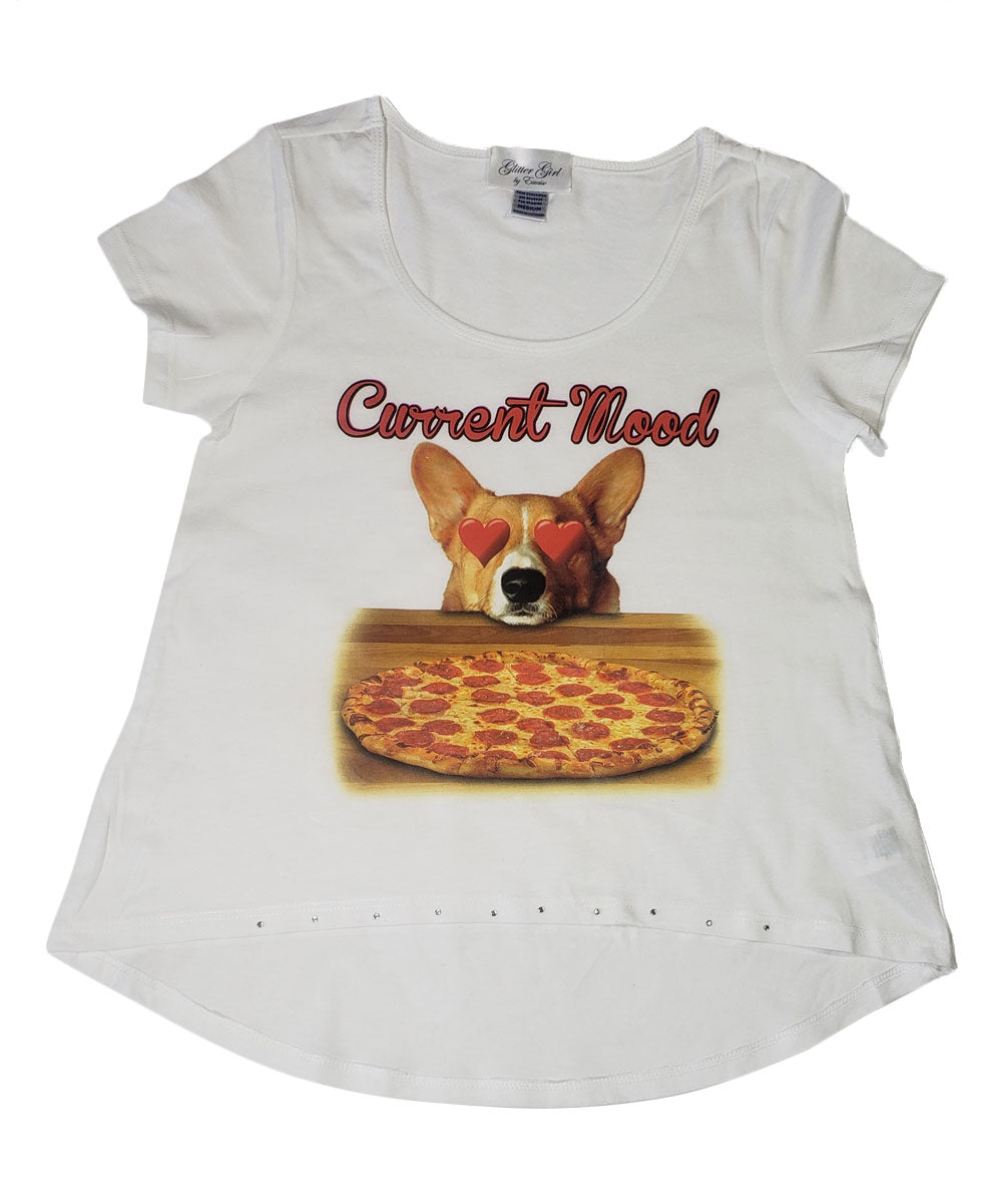 Girls Short Sleeve Top - Pizza/Dog