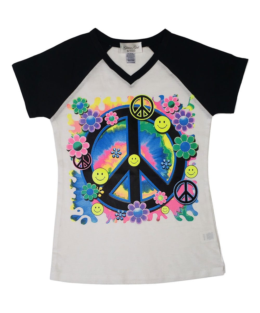 Girls Short Sleeve Top - Peace/Flowers