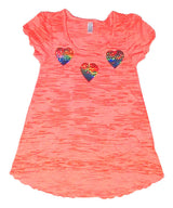 Girls Top Short Sleeve HI Low Tunic Multi Hearts