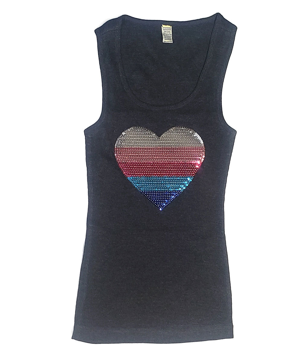 Girls Sleeveless Top - Multi Color Sequin Heart