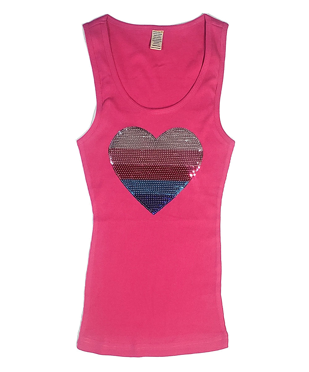 Girls Sleeveless Top - Multi Color Sequin Heart