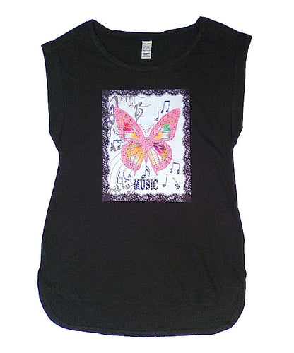 Girls Top Short Sleeve Butterfly/Music Tee