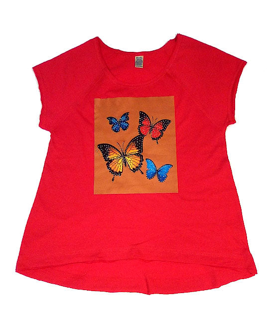 Girls Top Short Sleeve Hi Low Butterfly Top