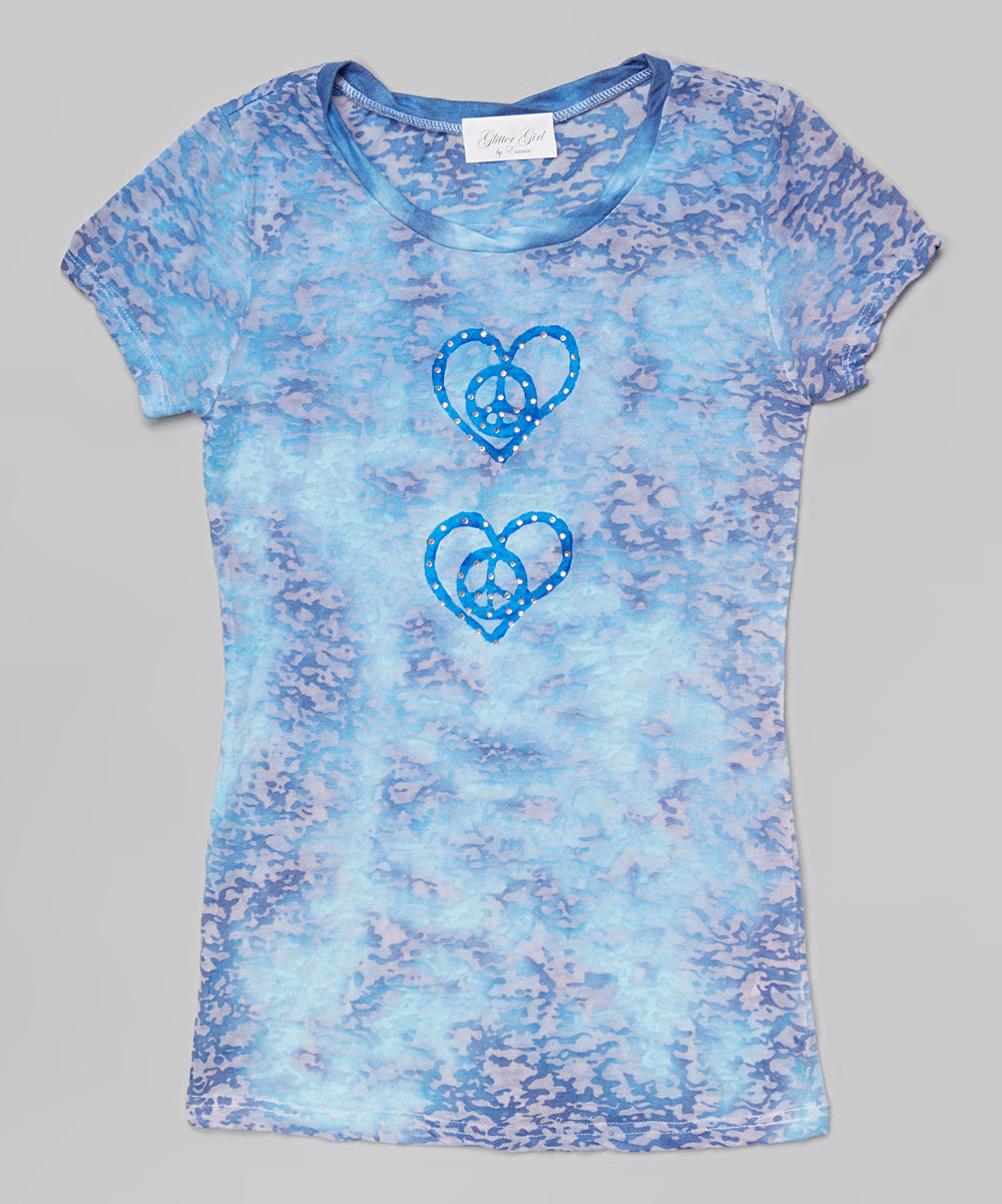 Girls Top Short Sleeve T Shirt -Peace/Heart
