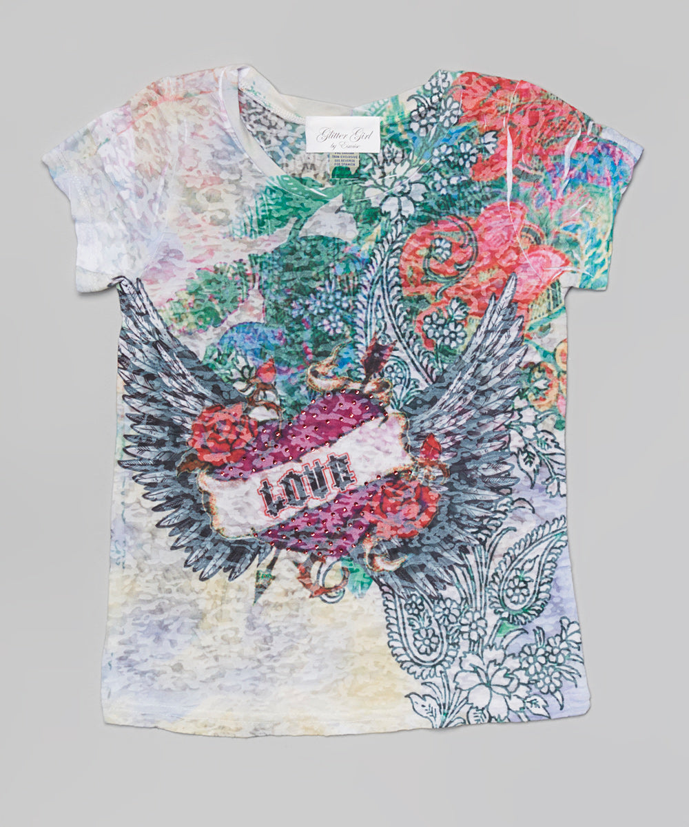 Girls Short Sleeve Top - Love/Wings