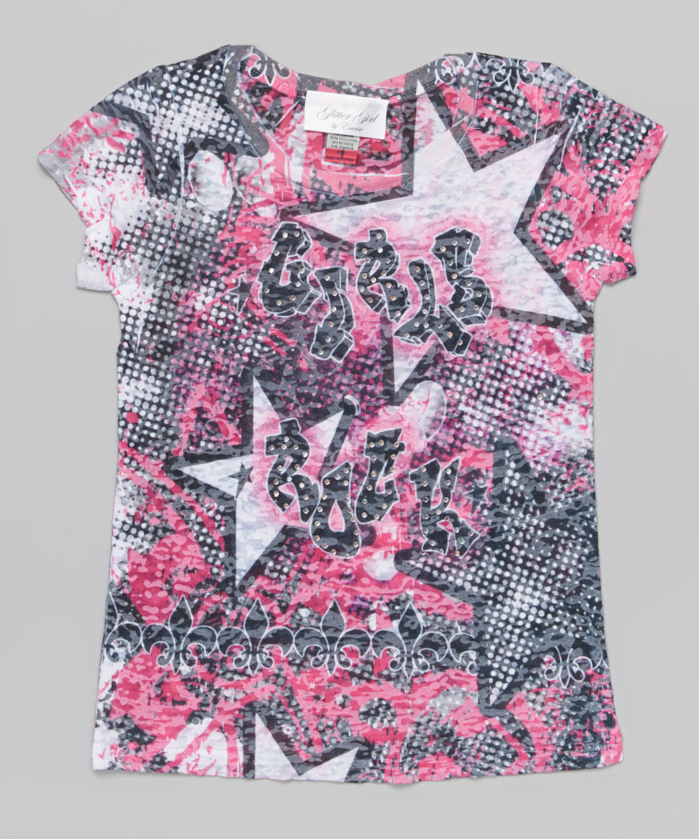 Girls Top Short Sleeve - Allover Graphic- Girls Rock